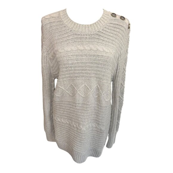 G.H. Bass & Co. Grey Long Sleeve Cable Knit Tunic Casual Office Sweater Buttons - Picture 1 of 8